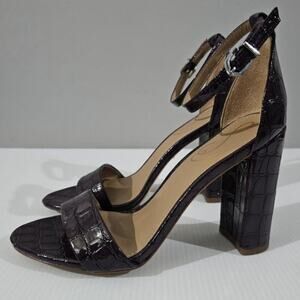 NEW Sam Edelman Yaro Block Heel Sandal Womens Size 6 Eggplant Croc Embossed